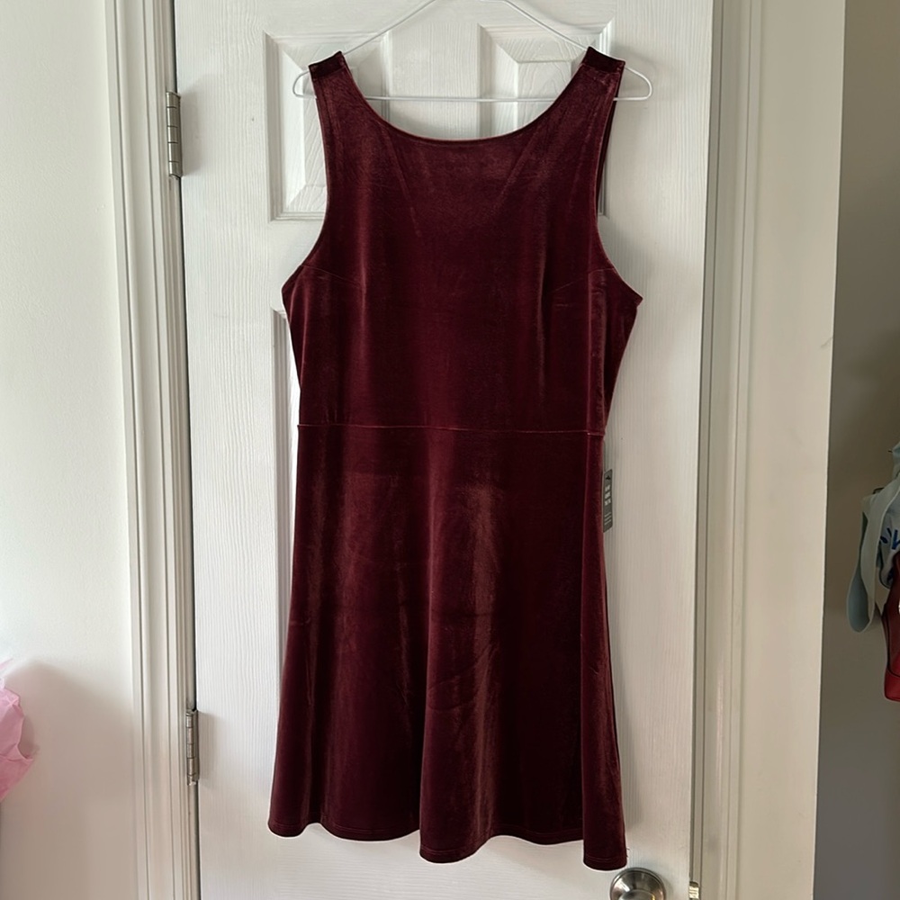 Size large Express burgundy velvet sleeveless skater dress